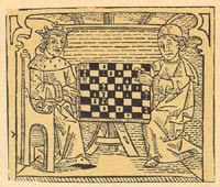 Woodcut of a King and a Bisho playing chess
